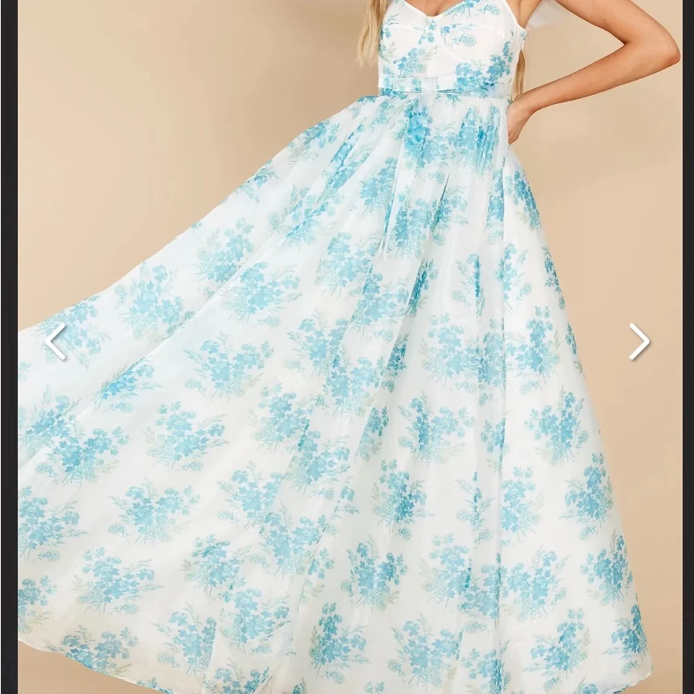 NWT Loveshackfancy Blue Macron Floral tulle maxi Gown - Picture 7 of 16